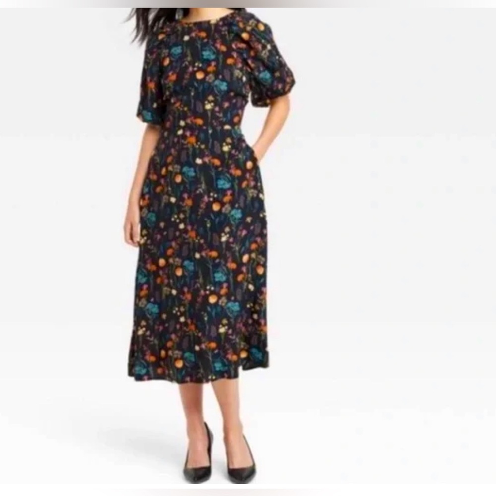A New Day Black Floral Midi Dress